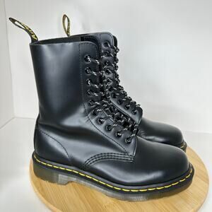 Dr. Martens 1490 Black Smooth Leather Mid Calf Lace Up Combat Boots Moto Size 7